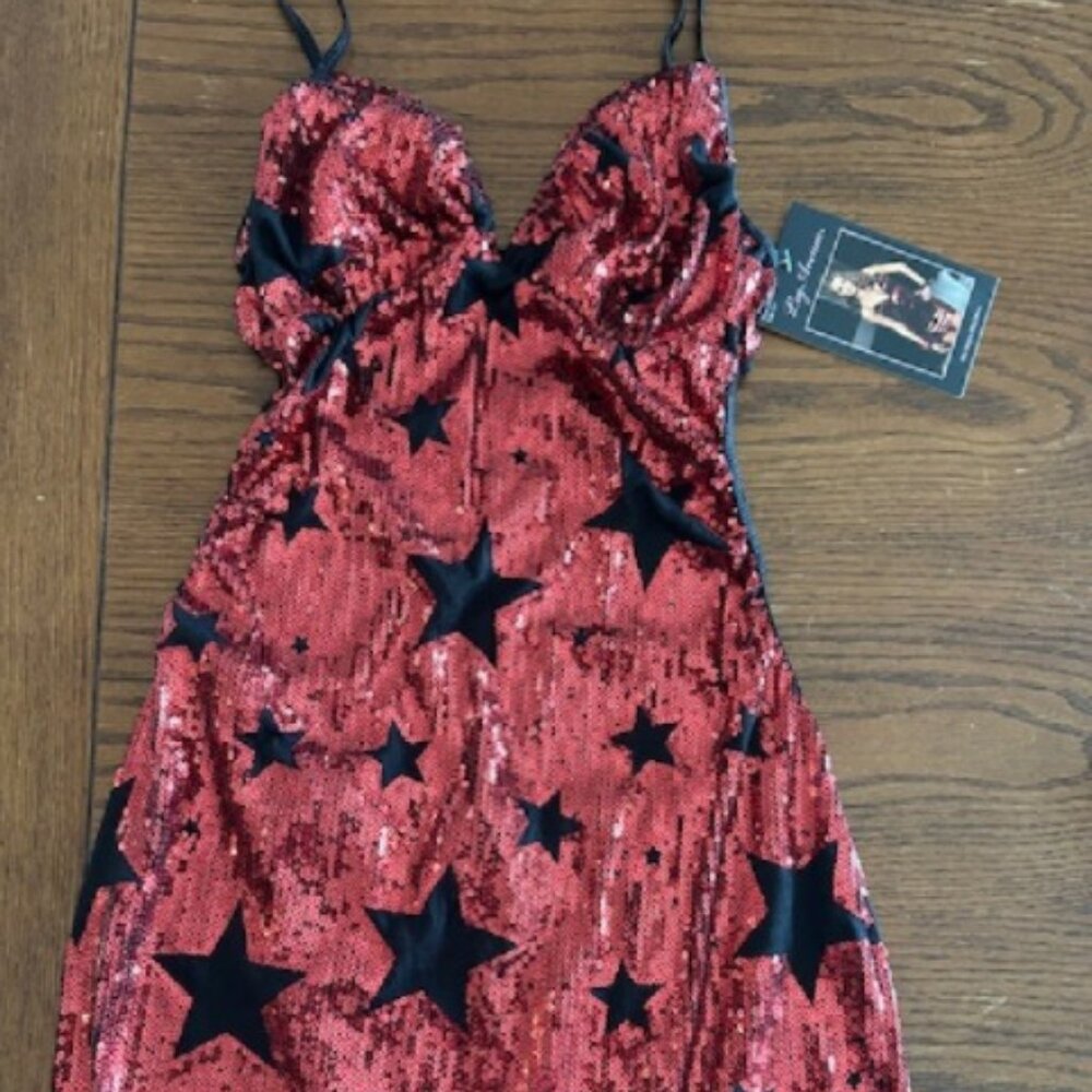 Sexy Star Sequin Mini Dress-Red/Black Size Small (4-6) New by Leg Avenue